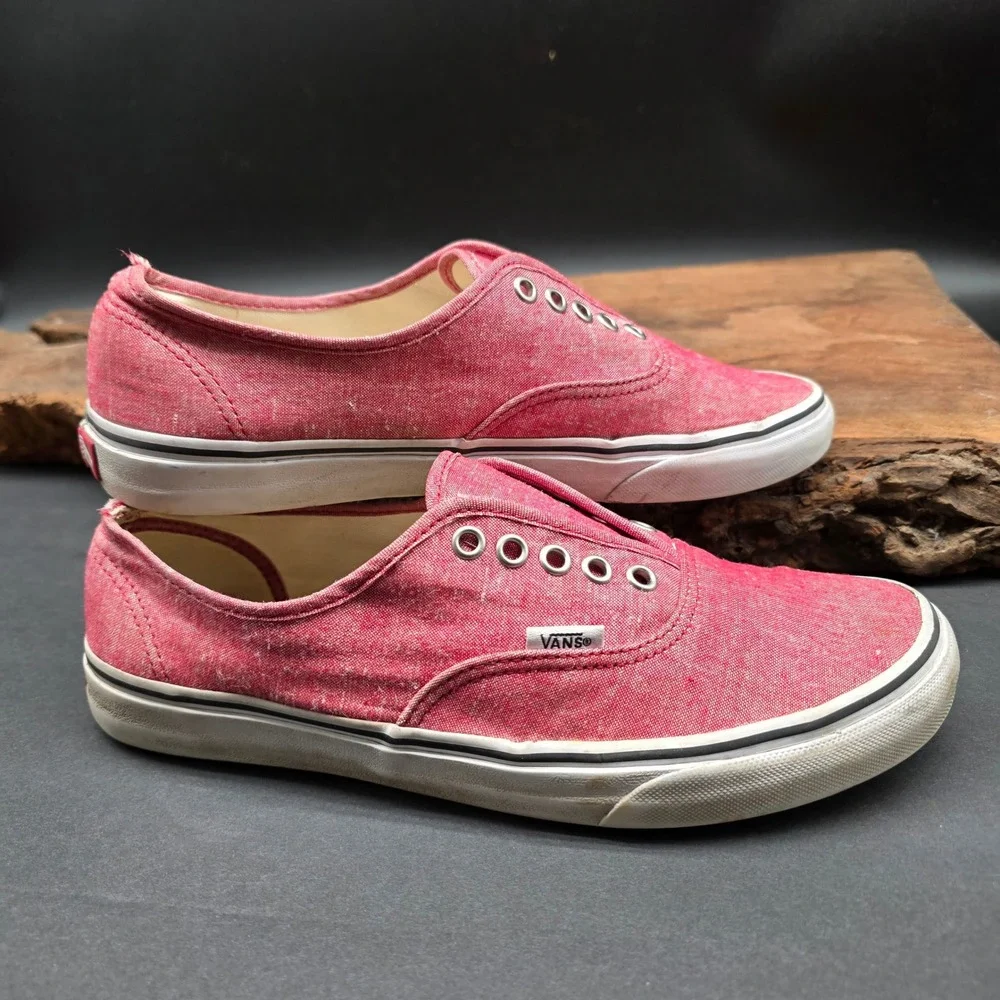 Vans Authentic Lo Pro Sneakers Mens 8.5 Red Chambray Low Top Hipster Streetwear
